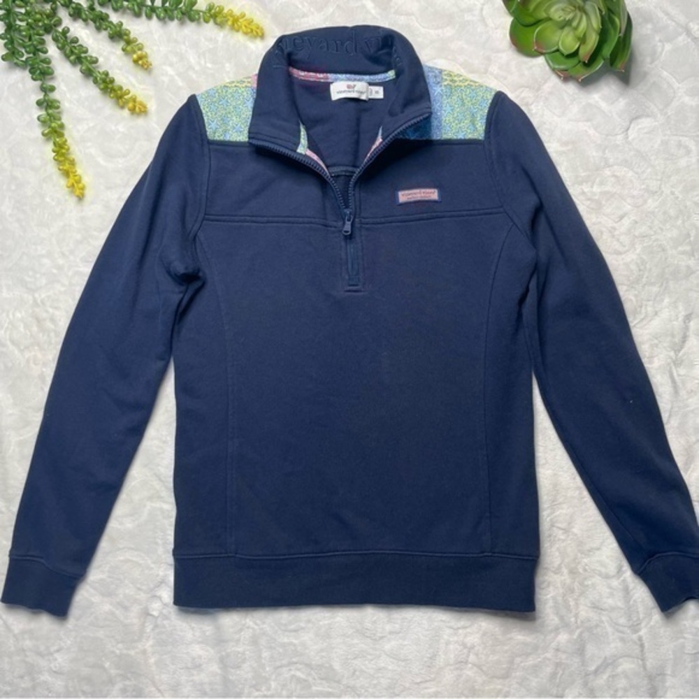 Vineyard Vines Classic Patchwork Quarter Zip Shep Shirt Pullover Navy Size XS
